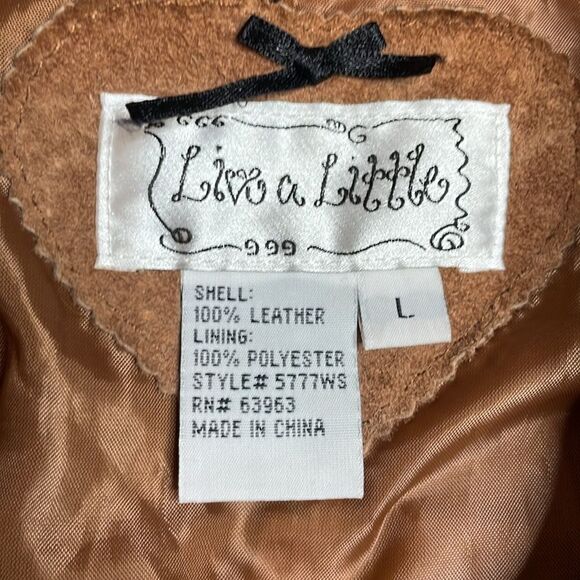 Y2K Vintage Tan Suede Jacket Button Front Large Live a Little - Picture 4 of 8